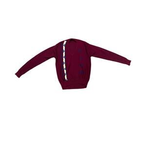 [Vintage] 1970s Men’s Maroon Burgundy ‘K’ Cheer V-Neck Sweater - Size M
